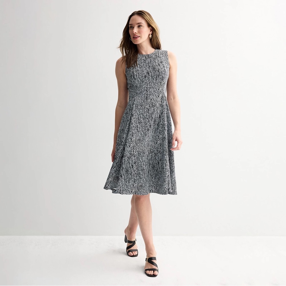 Andrew Marc Black and White Sleeveless Midi Office A-Line Dress 12